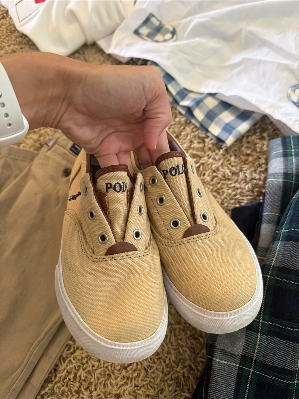 Polo by Ralph Lauren Kids Canvas Slip-On Sneakers in Tan and Brown
